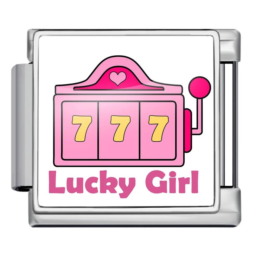 Lucky Girl Slot Machine 9mm Italian Charm Bracelet Link — Silver [ref:55176204452118]