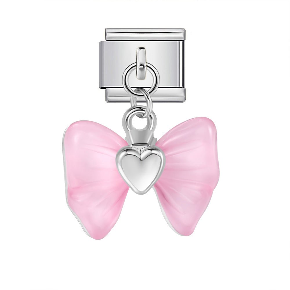 Dangling Pink Bow — Silver [ref:55612361802006]