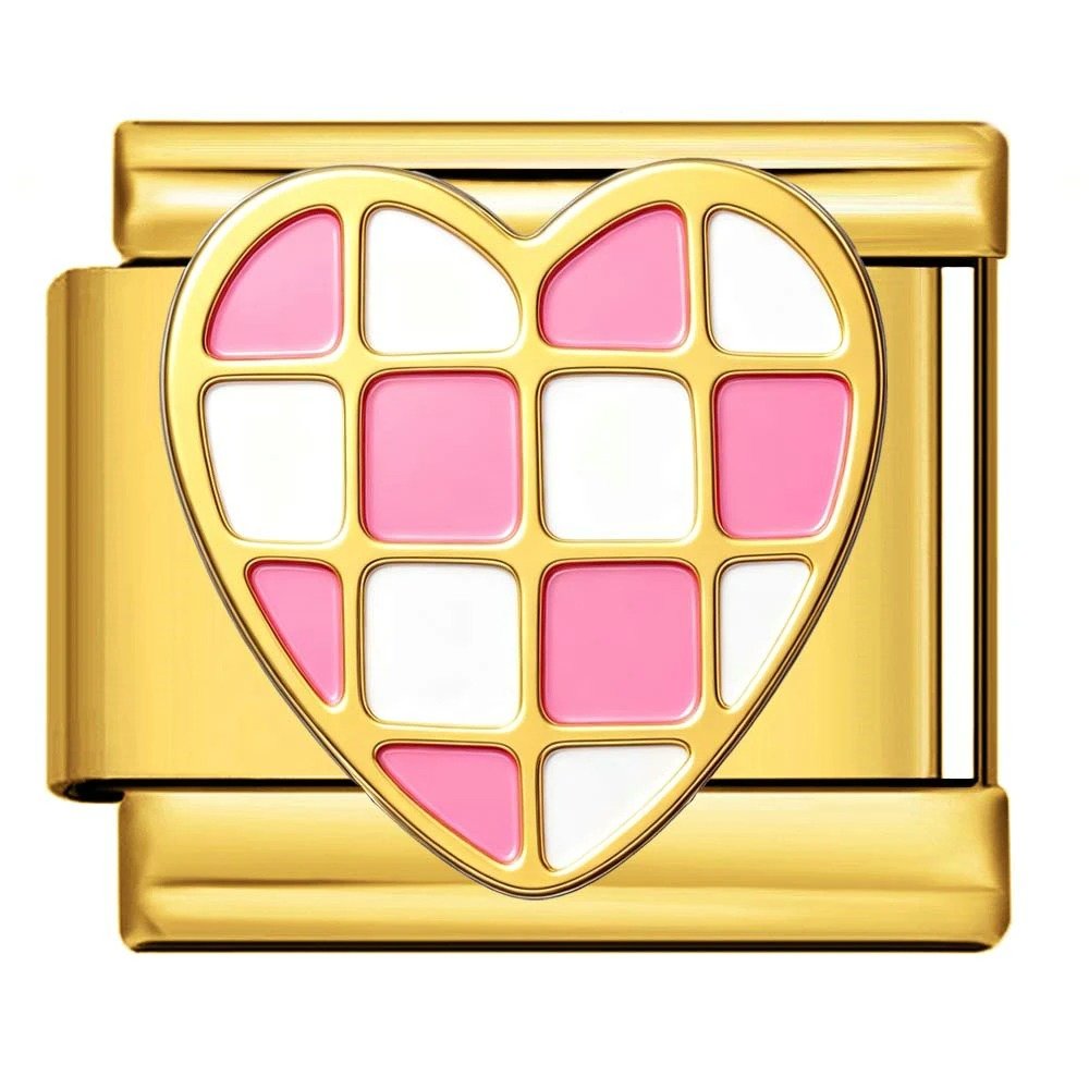Pink Checkered Heart — Gold [ref:55612742336790]