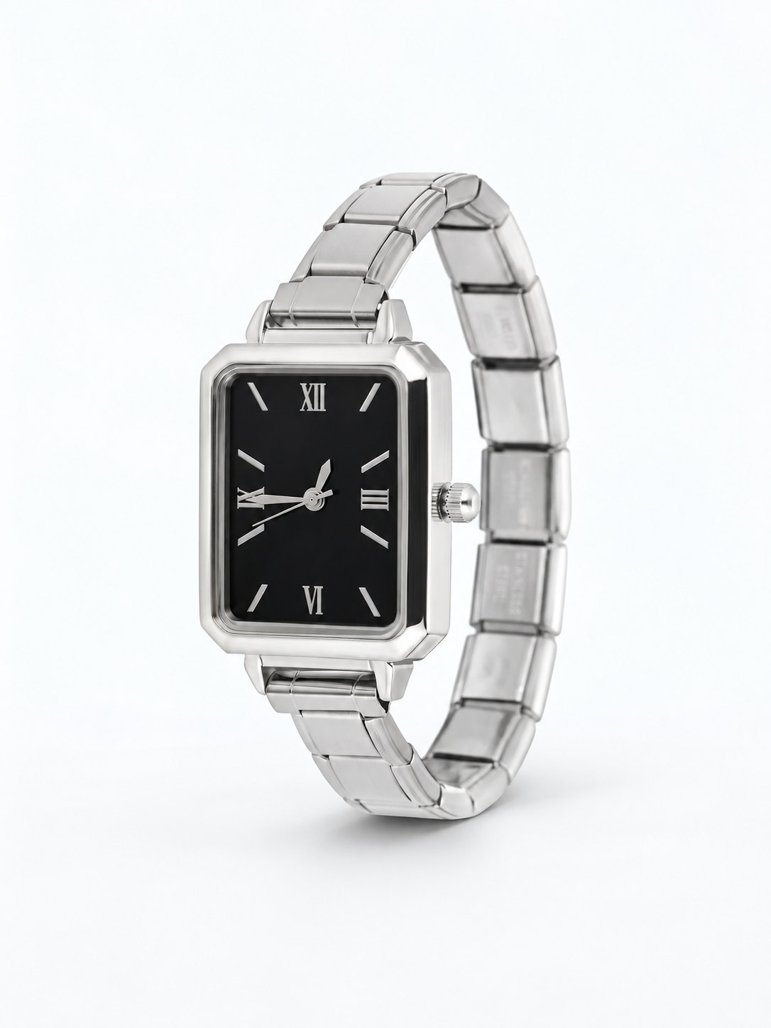 Vintage watch, Silver case, black dial