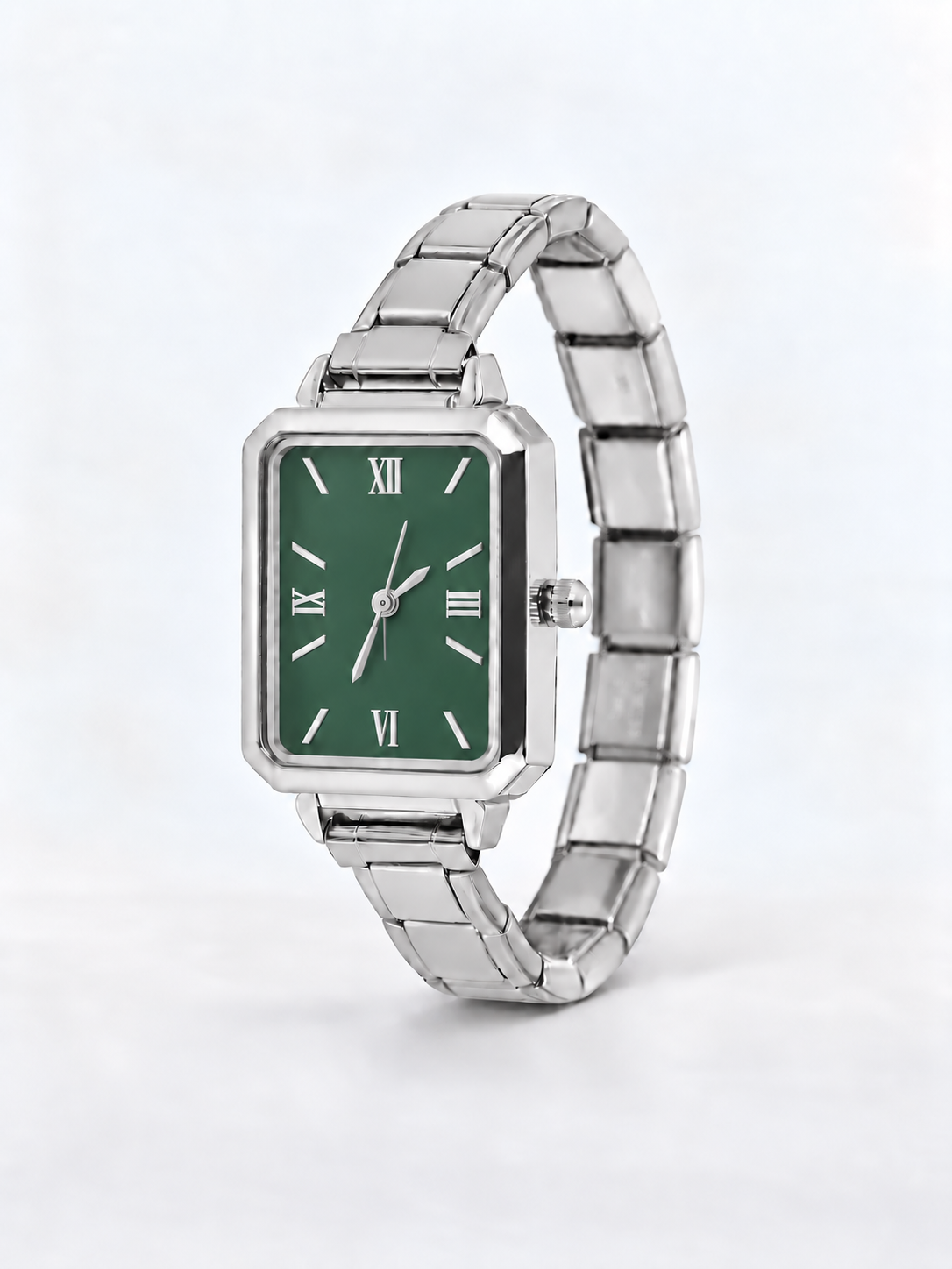 Vintage watch, Silver case, green dial